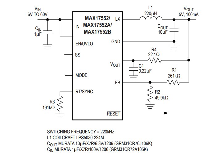 Application Circuit Diagram - Analog Devices / Maxim Integrated MAX17552x Step-Down Converters